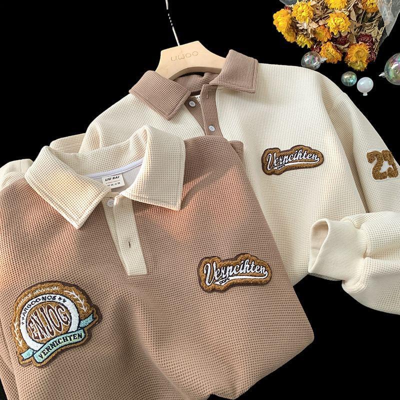 Collar Letter Embroidered Sweatshirt Product Image