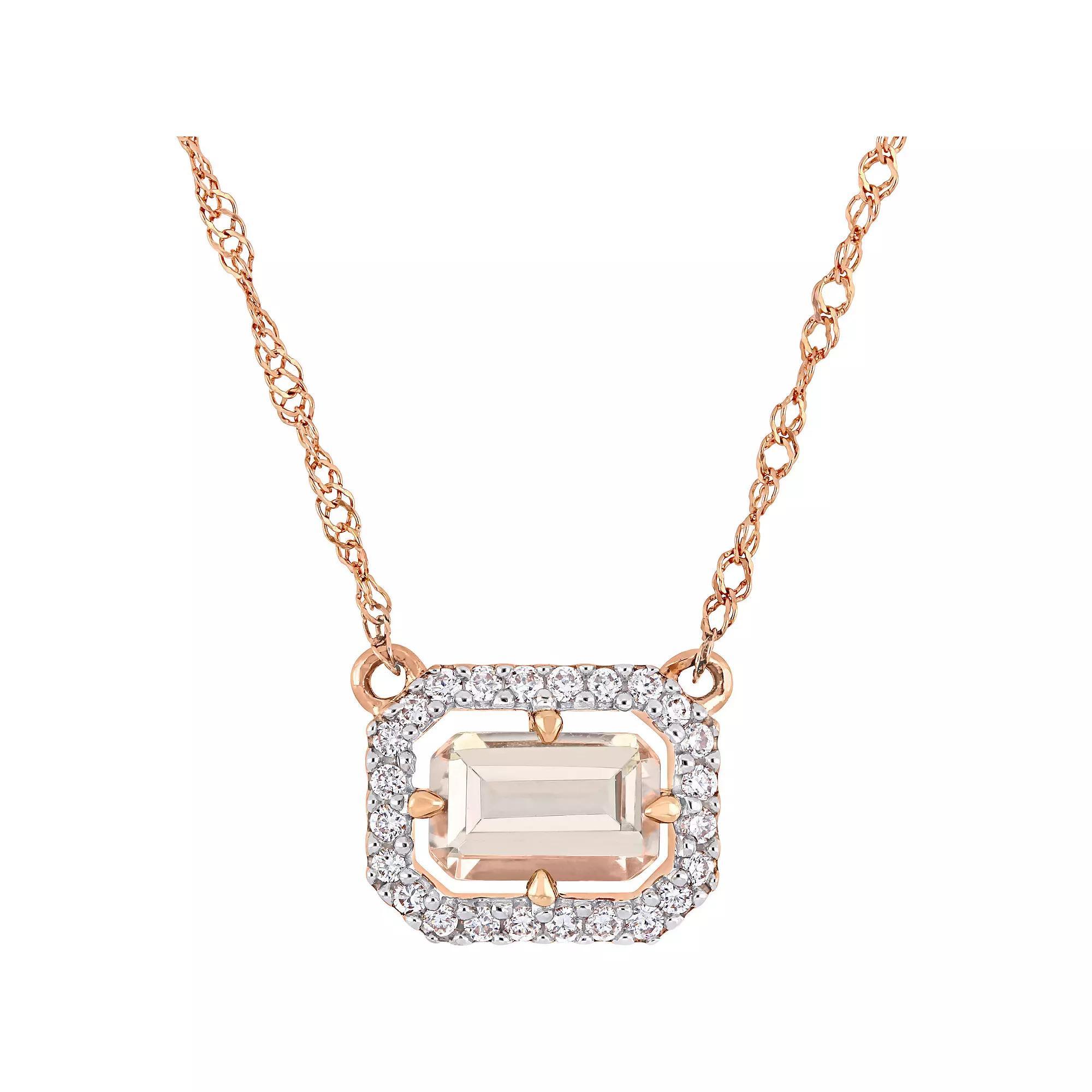 Stella Grace 14k Rose Gold Morganite & 1/10 Carat T.W. Diamond Floating Halo Necklace, Women's, Size: 17" Product Image