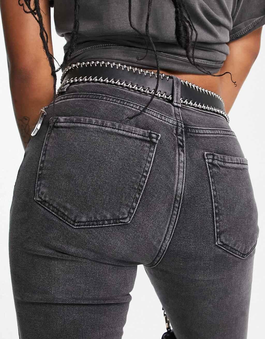 Only Petite Emily straight leg jeans in washed gray  Product Image