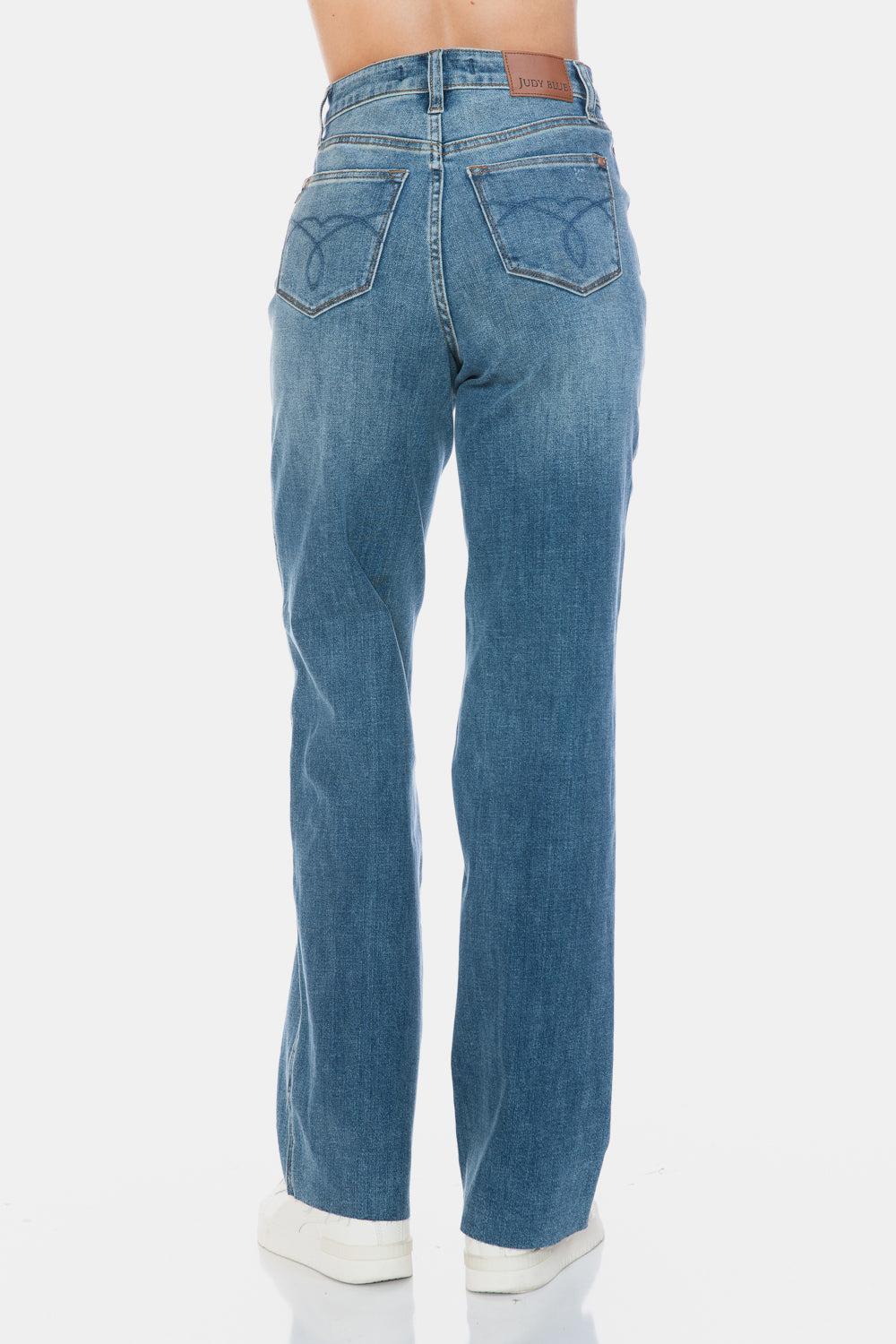 88848   Andie Hi-Rise Tummy Control Cut Raw Hem Straight Judy Blue Jeans - ONLINE EXCLUSIVE! Product Image