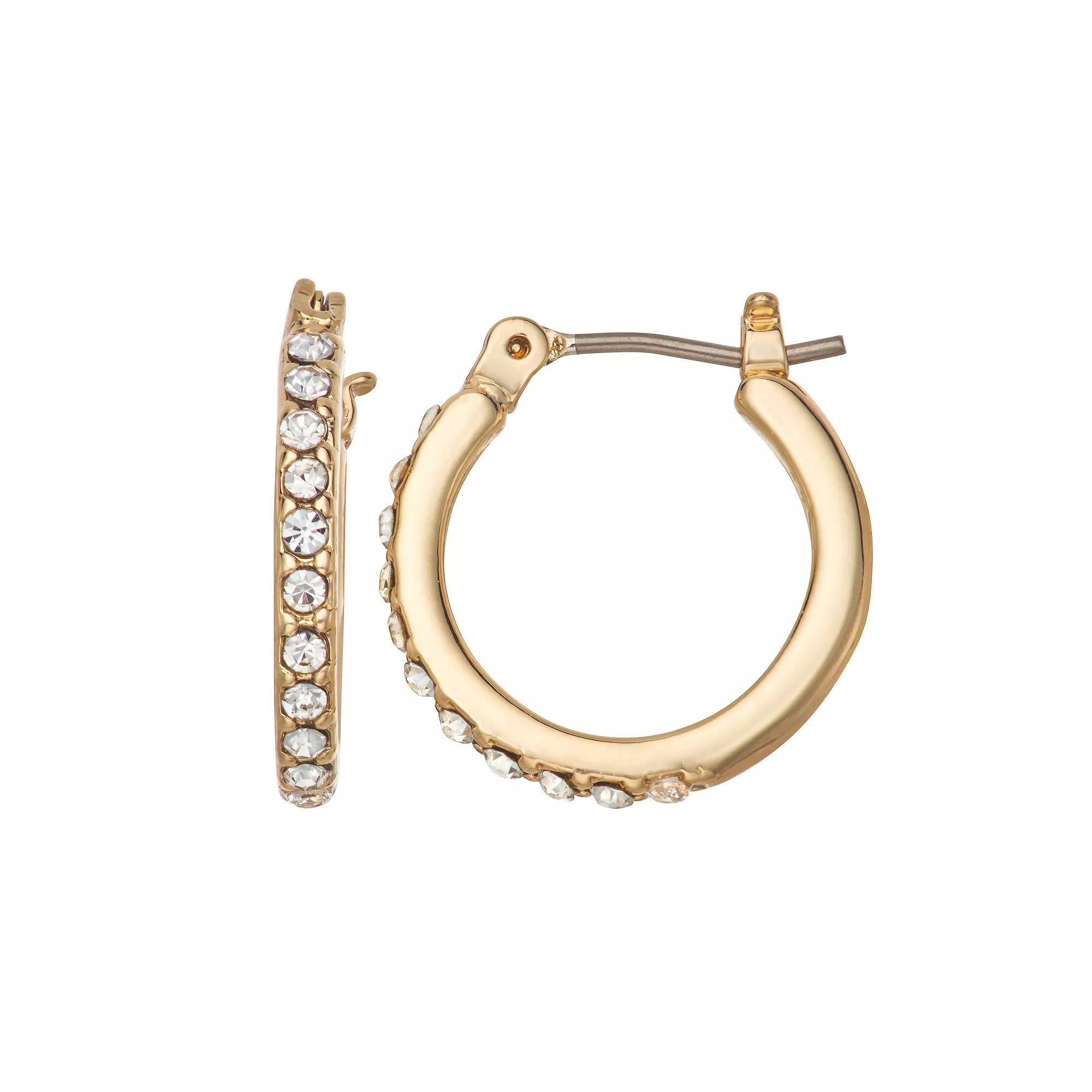 Nine West Gold Tone 16mm Pave Click-It Hoop Earrings, Womens Product Image