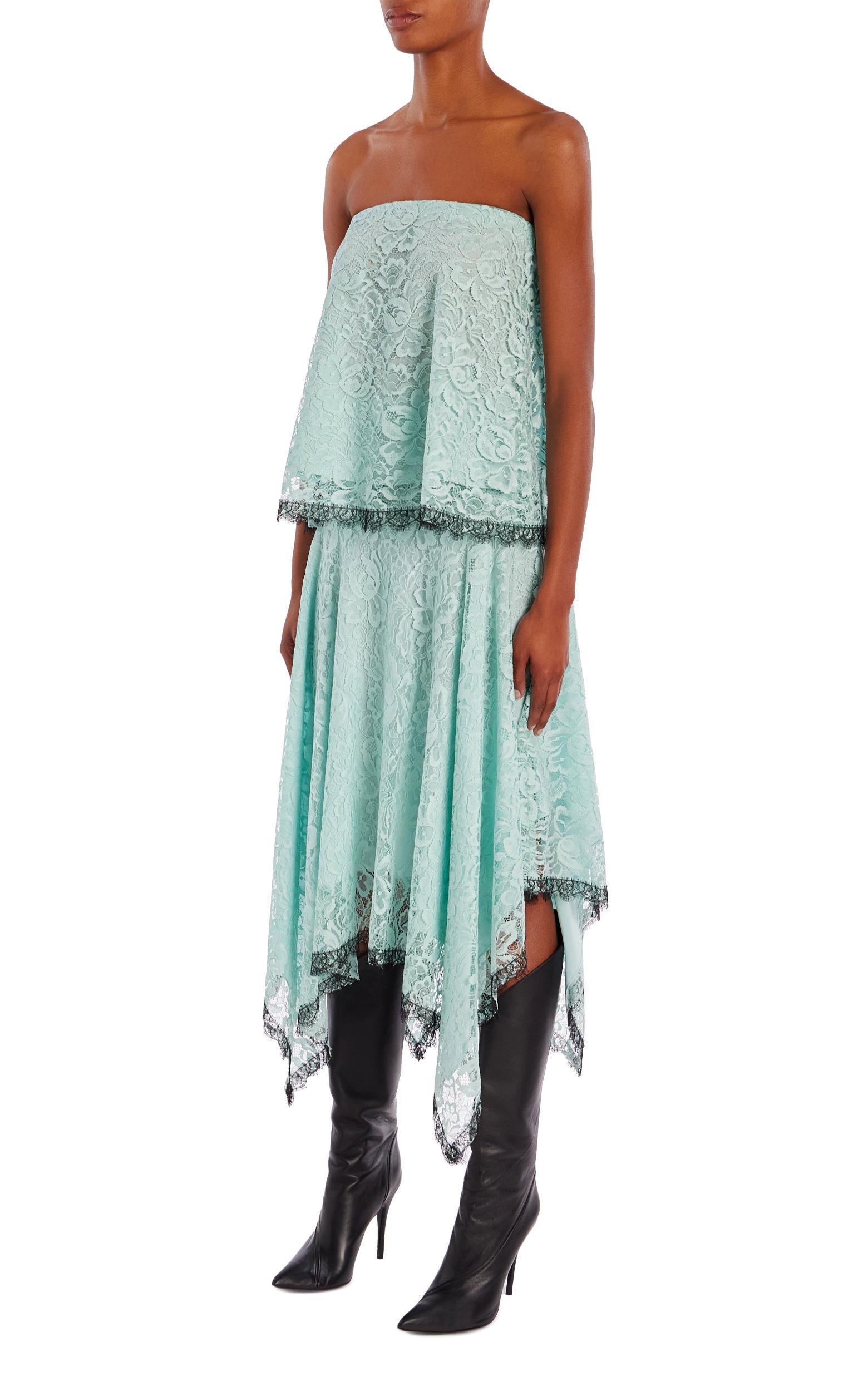 Sea Foam French Levers Lace Strapless Top With Scallop Trim Product Image