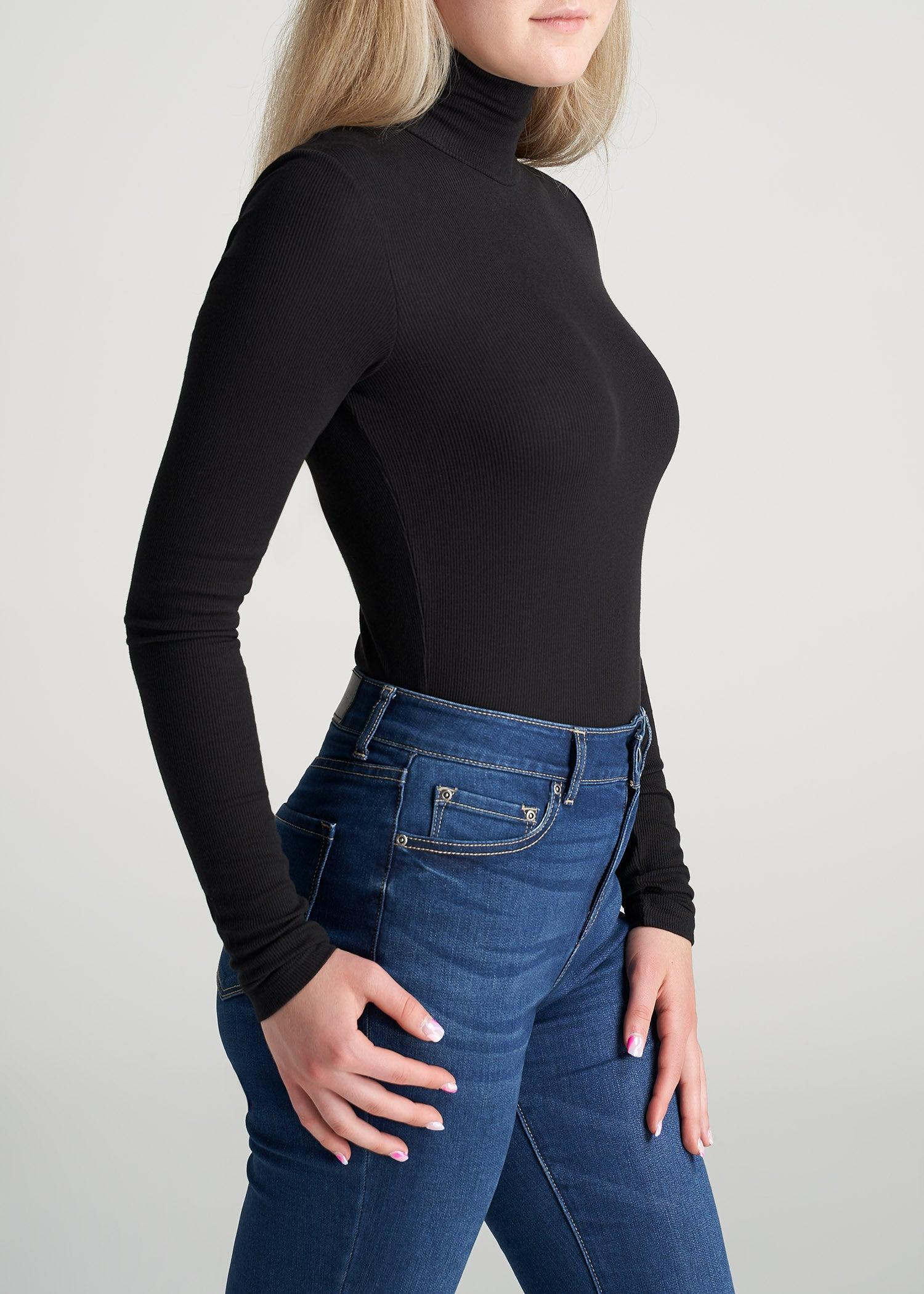 Tall Women's FITTED Long Sleeve Ribbed Turtleneck Tee in Black Product Image