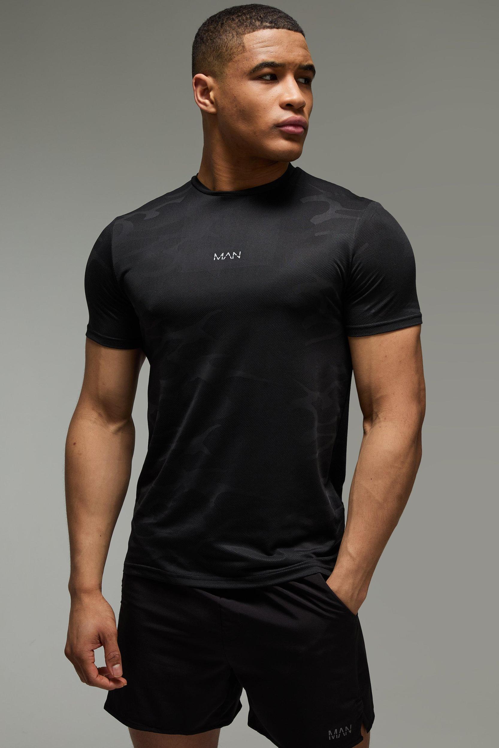 Mens Man Active Camo Jacquard Regular Fit T-shirt - Black Product Image