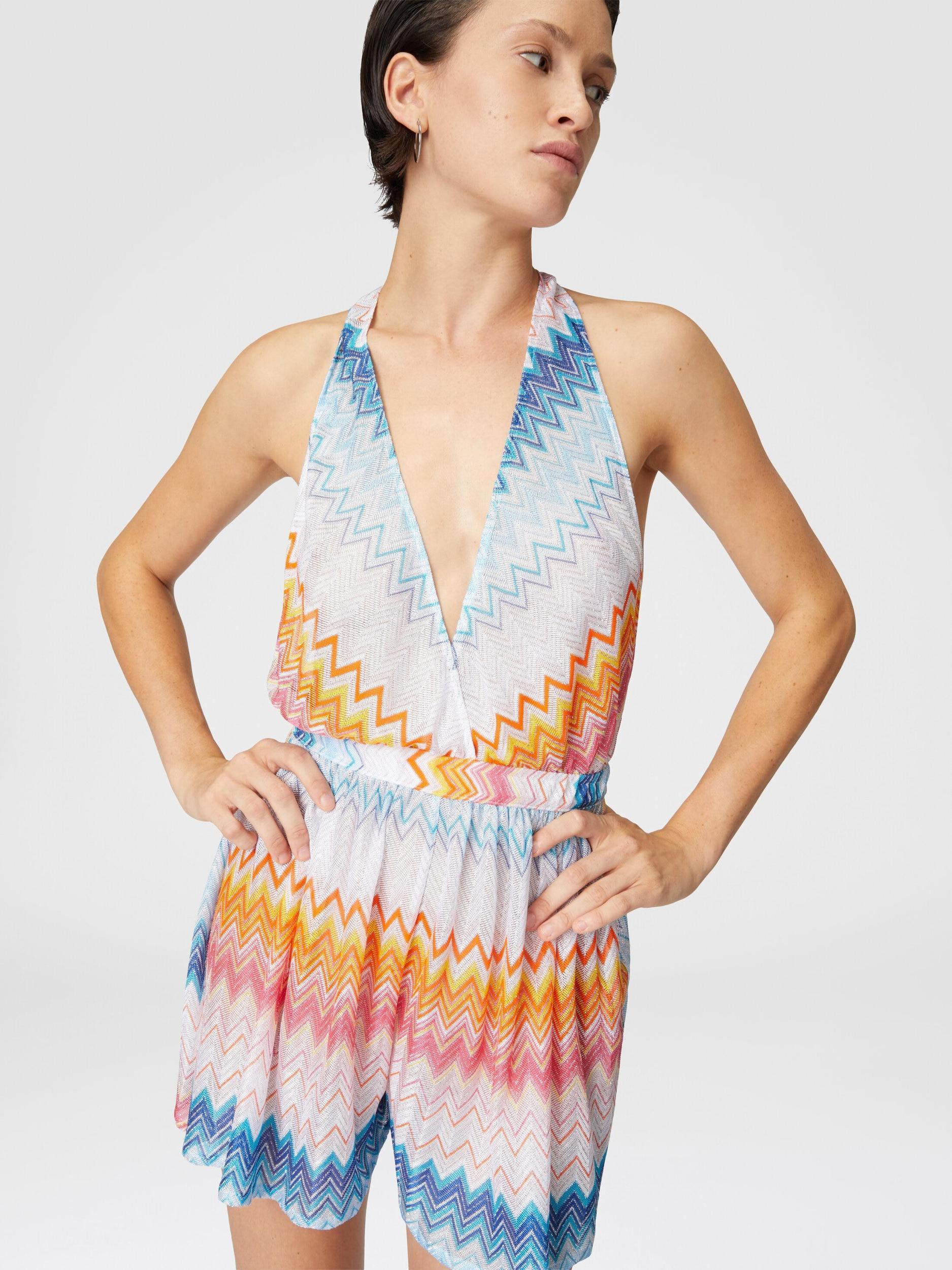 Short jumpsuit in viscose blend zig zag lamé with V-neck Product Image