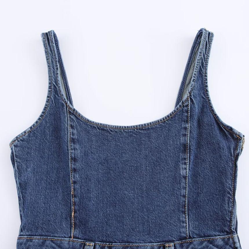 Sleeveless Denim Midi A-Line Dress Product Image