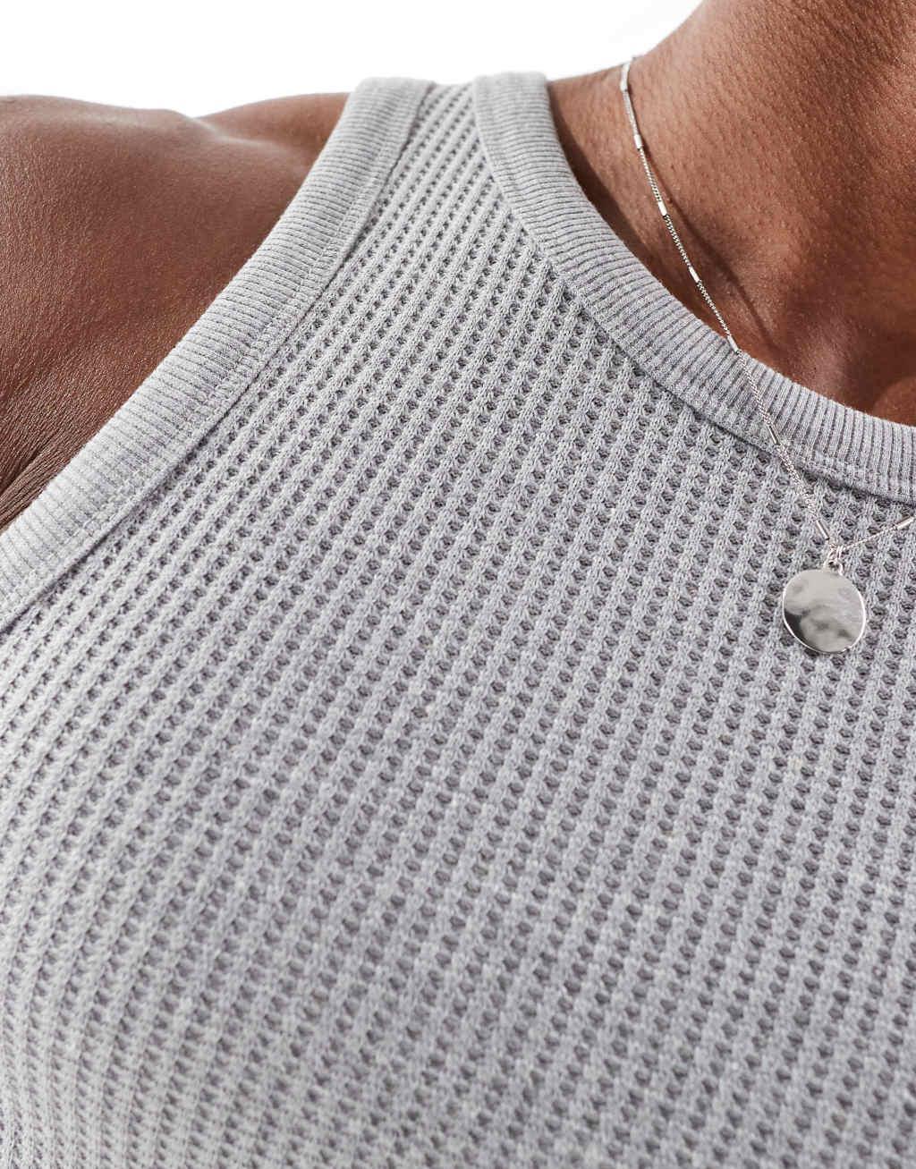 ASOS DESIGN muscle fit textured tank top in gray heather Product Image