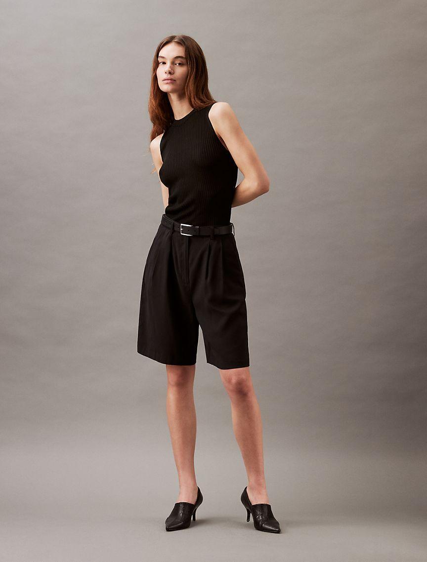 Calvin Klein Womens Stripe Viscose Shine Sweater Tank - Black Product Image