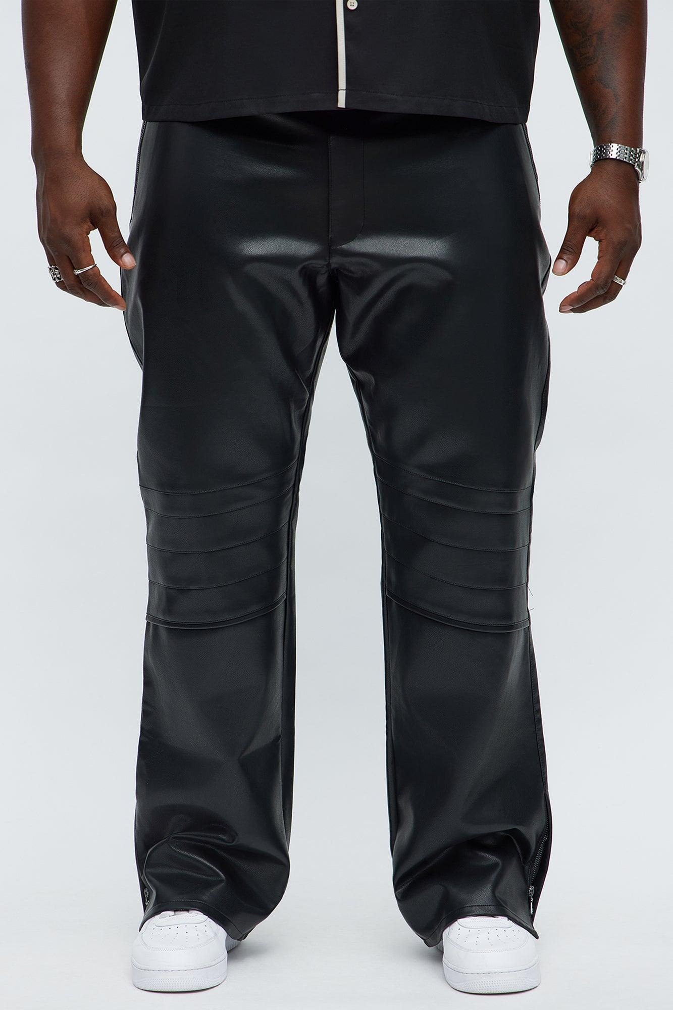 Slim Flare Zipper Pocket Faux Leather Pants - Black Product Image