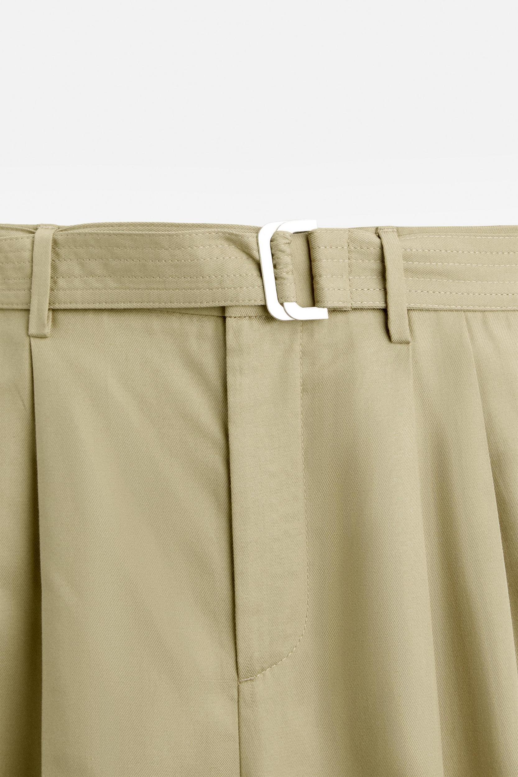 BELTED LYOCELL- COTTON PANTS Product Image