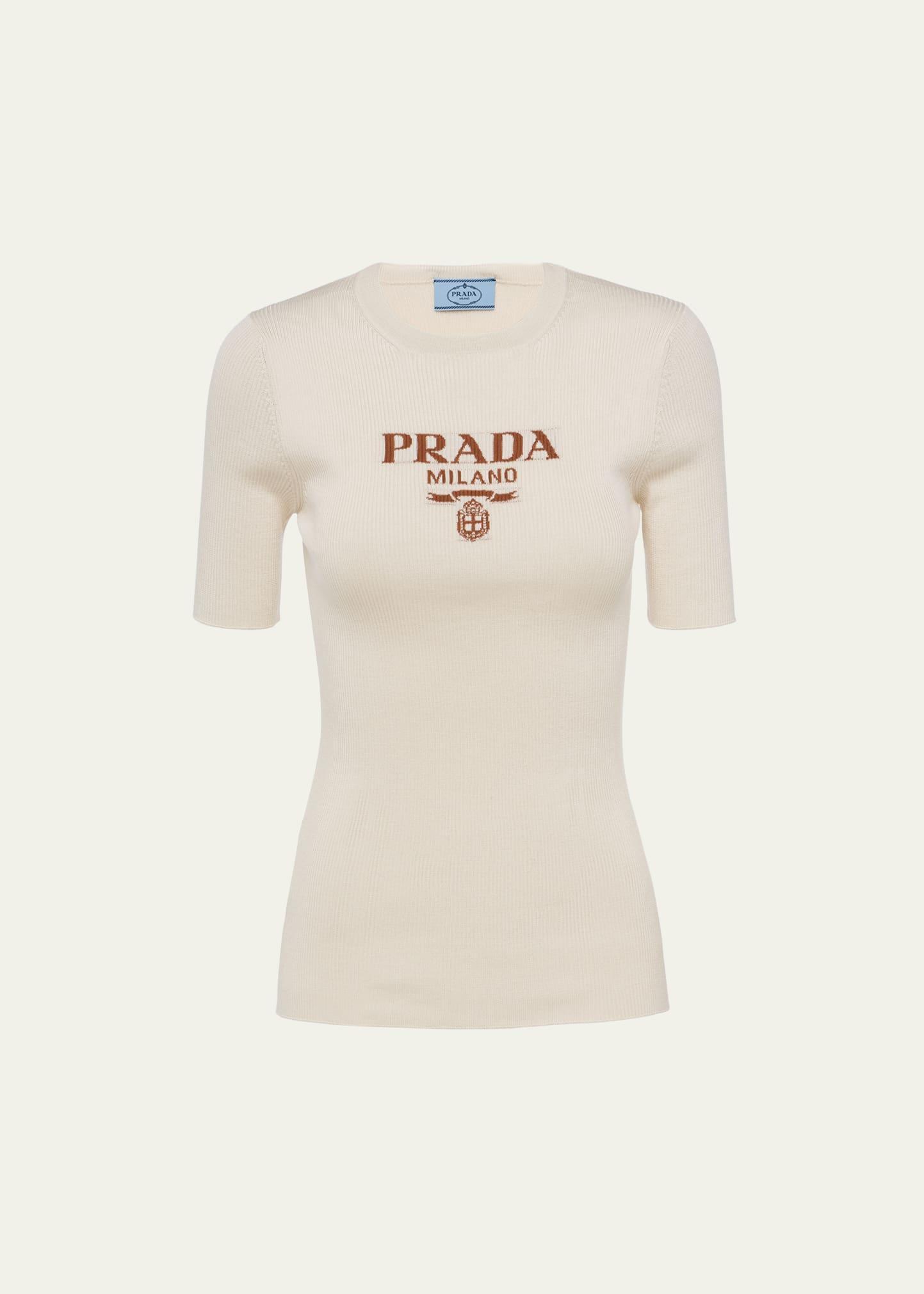 Womens Silk Crewneck Sweater with Logo Product Image