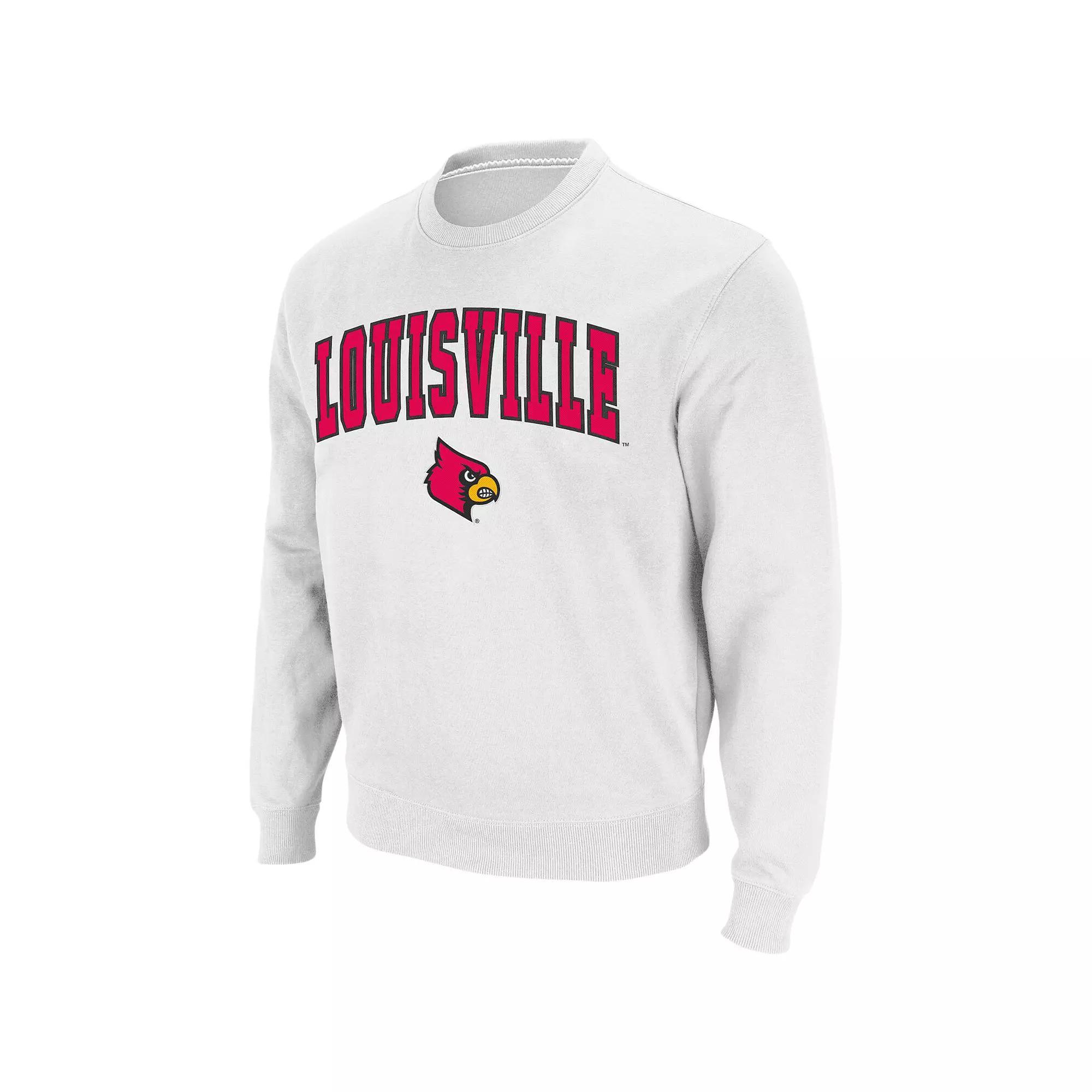 Men's Colosseum White Louisville Cardinals Arch & Logo Crew Neck Sweatshirt, Size: 2XL Product Image