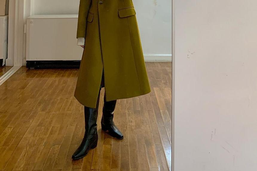 Peak Lapel Plain Midi Button Wrap Coat Product Image