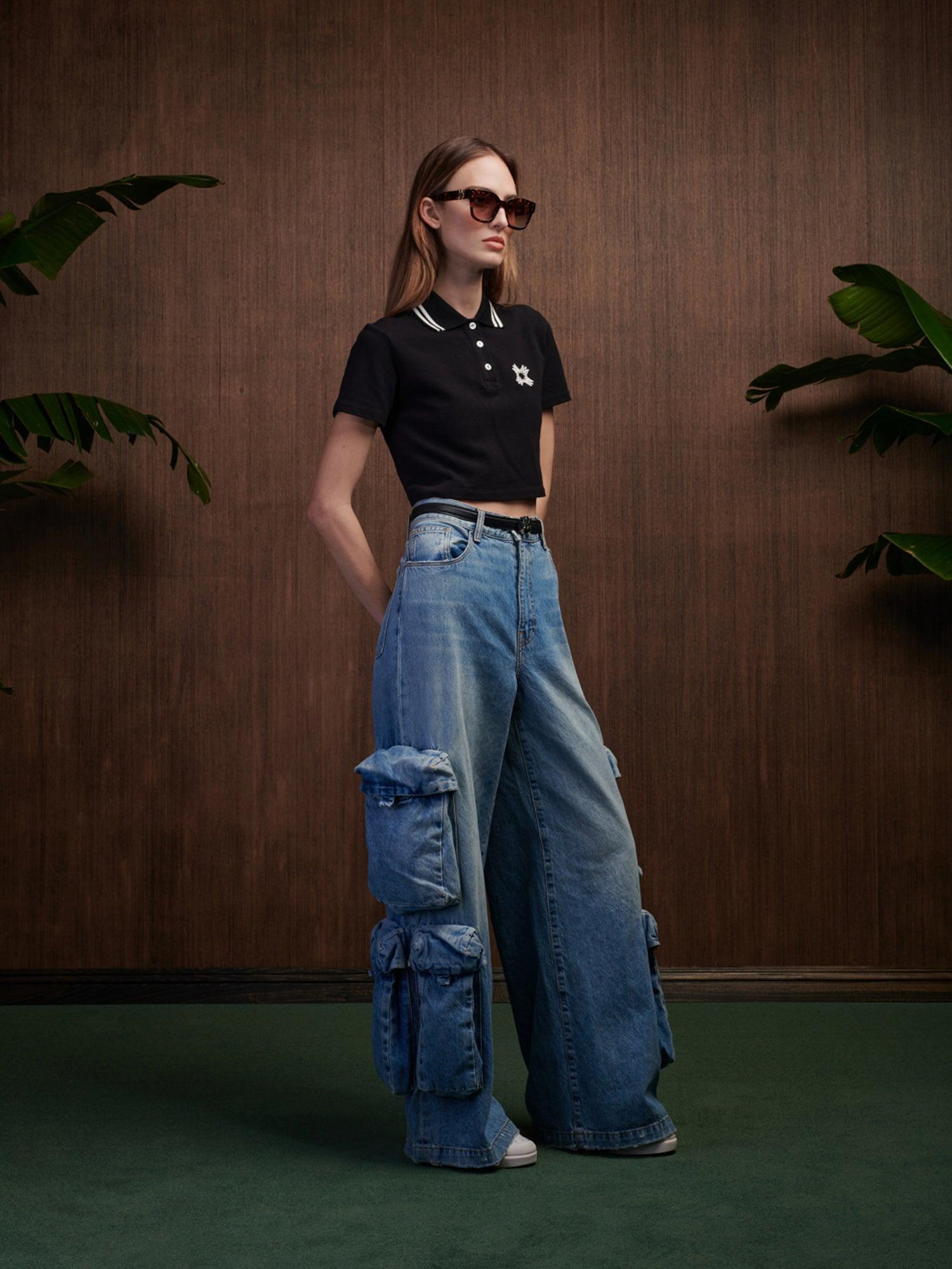 WOMEN - WOMEN'S MA QUAD CROPPED POLO - Black Female Product Image