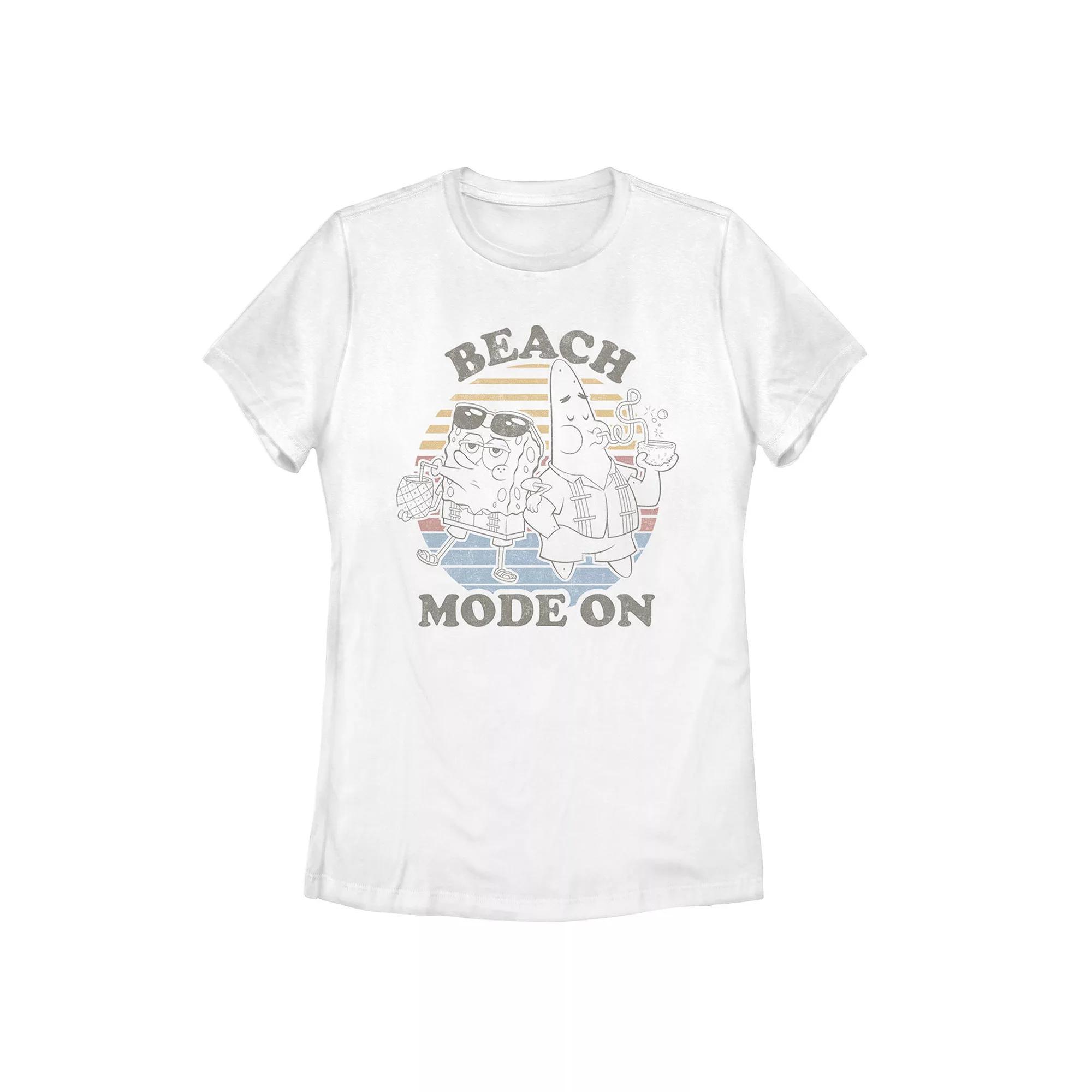 Men's Spongebob Squarepants Beach Mode On Faded Retro Tee, Size: Small, White Product Image