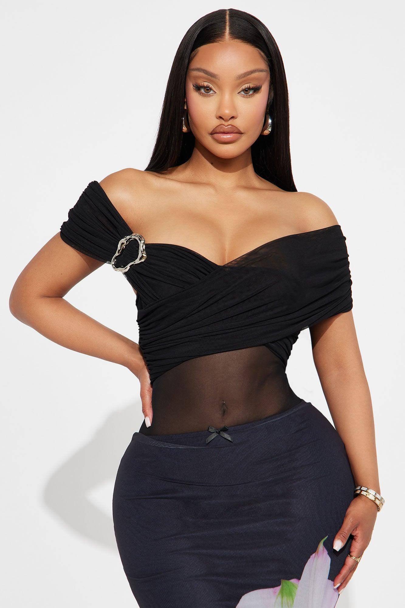 Captivating Ruched Off Shoulder Bodysuit - Black Product Image