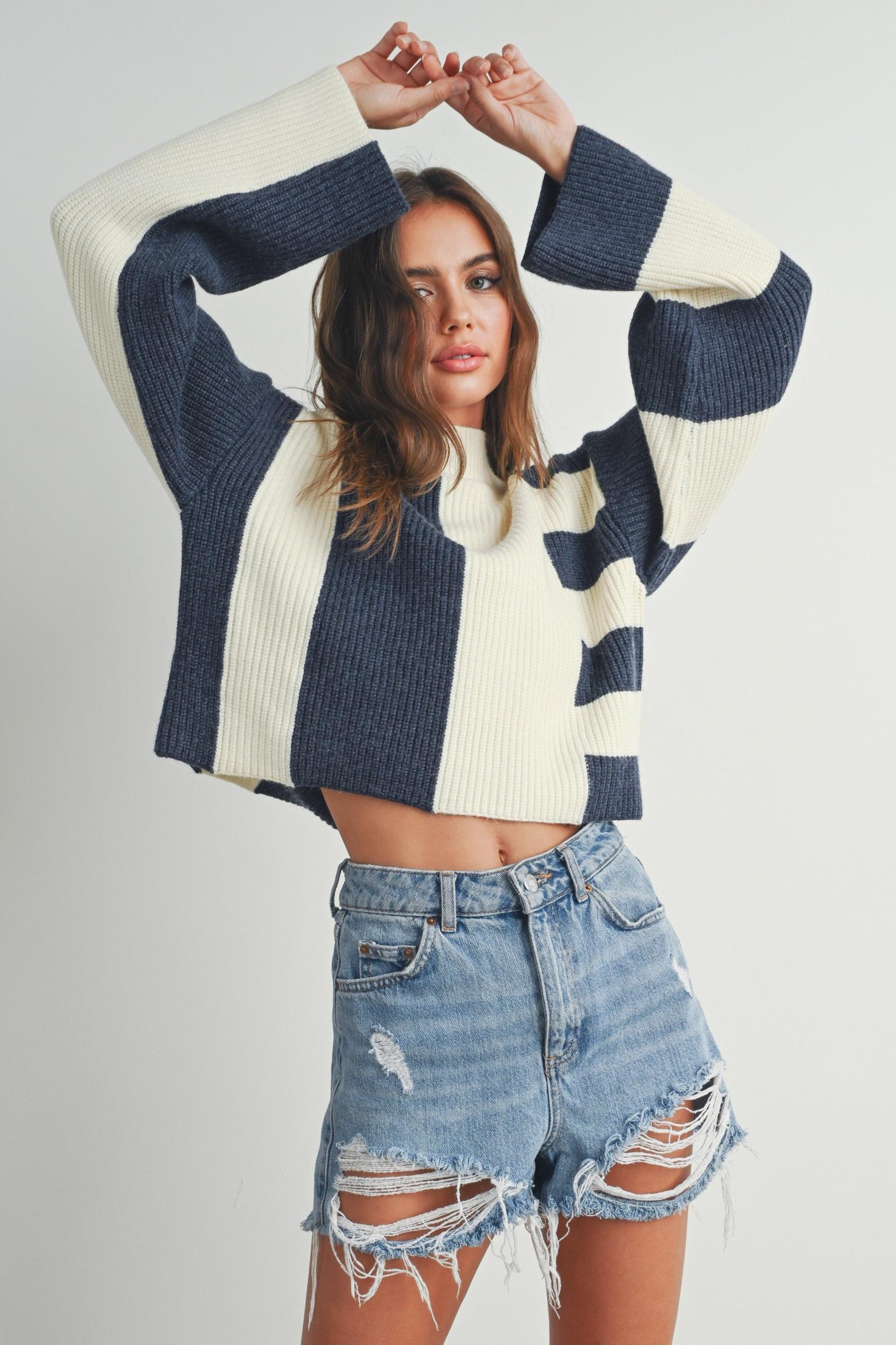Color Block Mock Neck Sweater Product Image