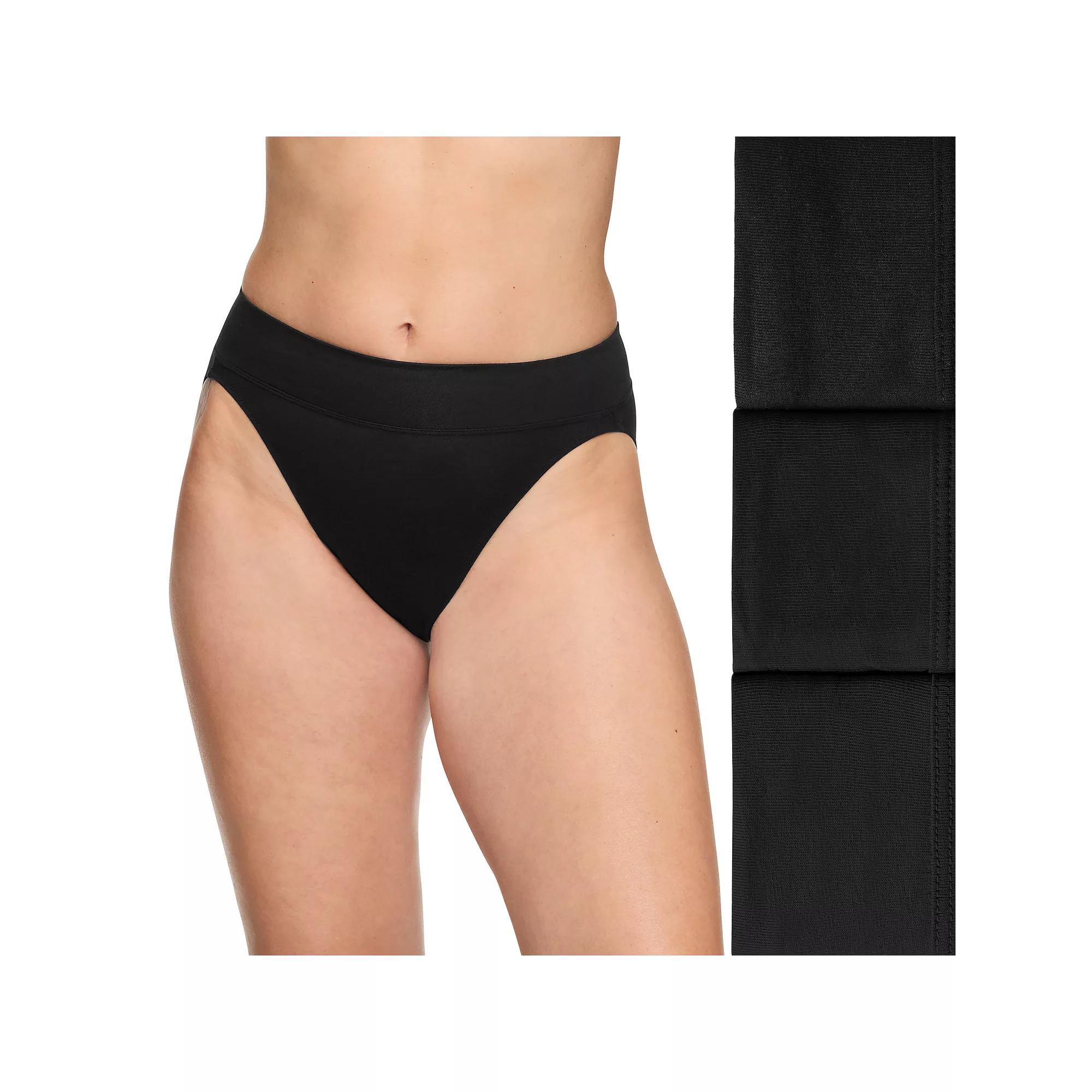 Women's Warners No Pinching No Problems® 3-pk. Dig-Free Mid-Waist Hi-Cut Panty RT4403P, Size: Small, Black Product Image