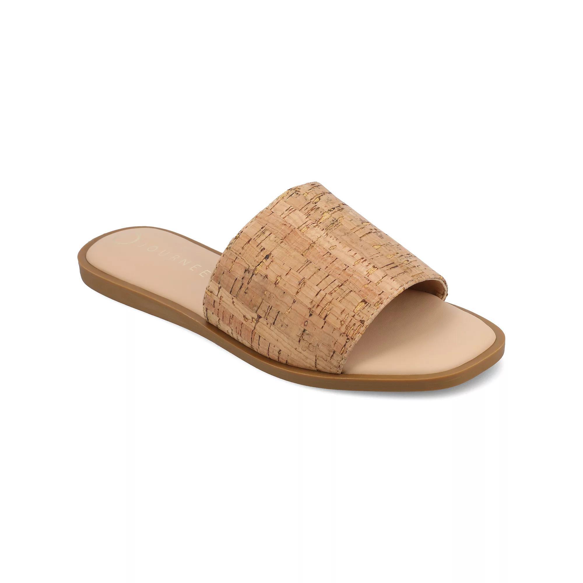 Journee Prisilla Womens Tru Comfort Foam Linen Slip On Slide Sandals Brown Product Image