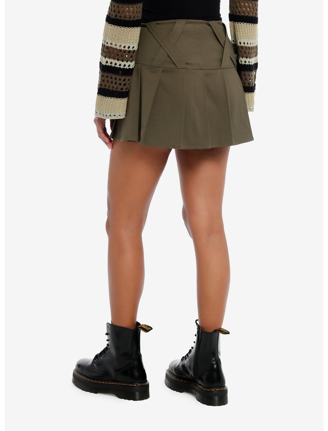 Social Collision® Olive Grommet Tape Wide Yoke Skirt Product Image