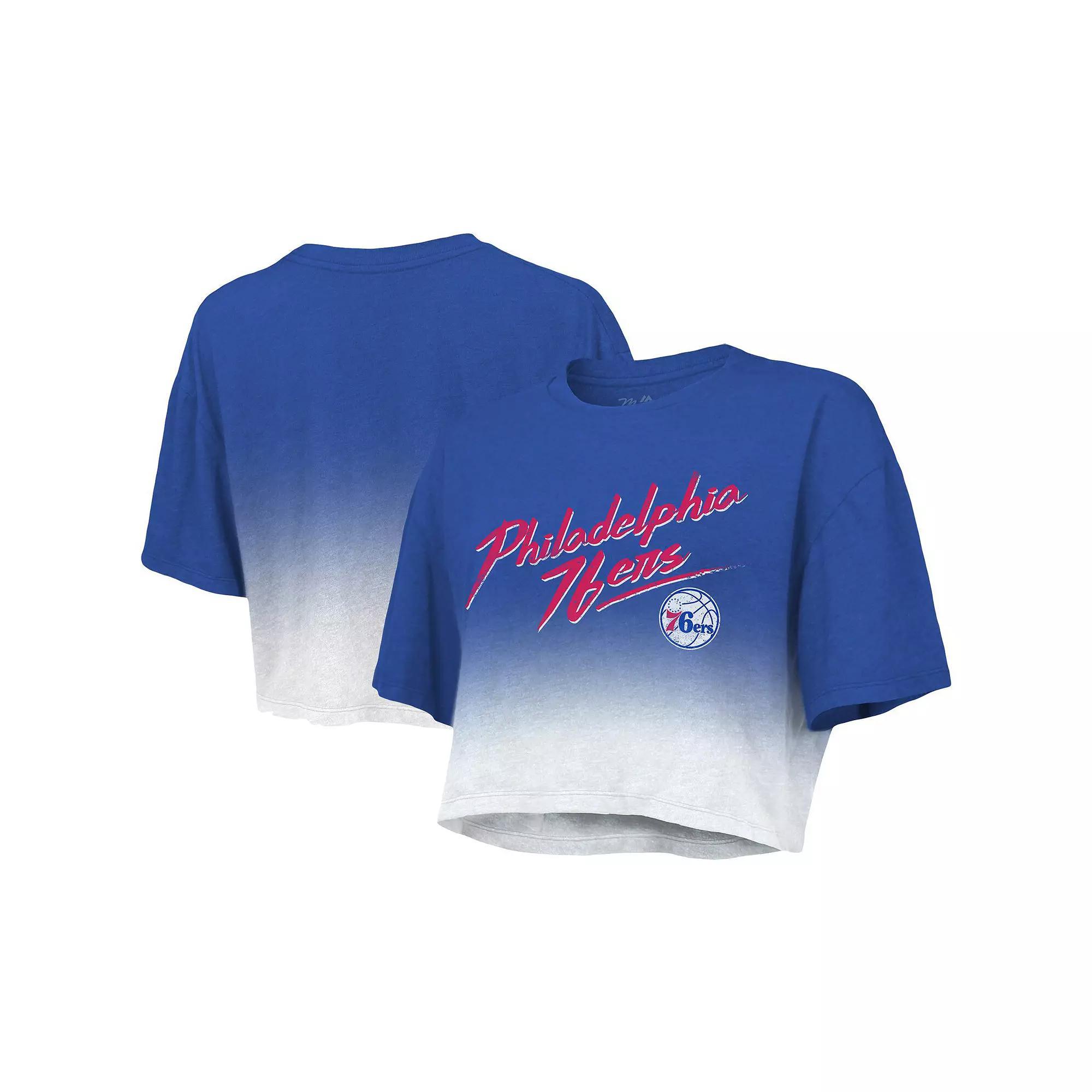 Womens Majestic Threads Royal/White Philadelphia 76ers Dirty Dribble Tri-Blend Cropped T-Shirt Product Image