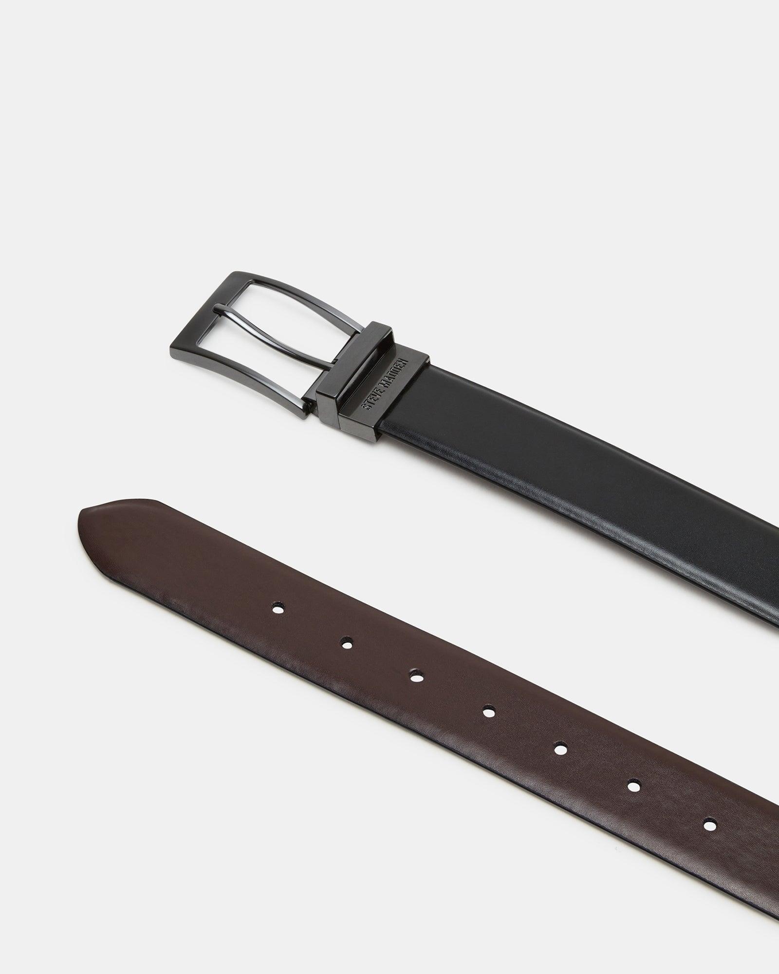 MEN'S REVERSIBLE BURNISHED BELT BLACK/BROWN Male Product Image