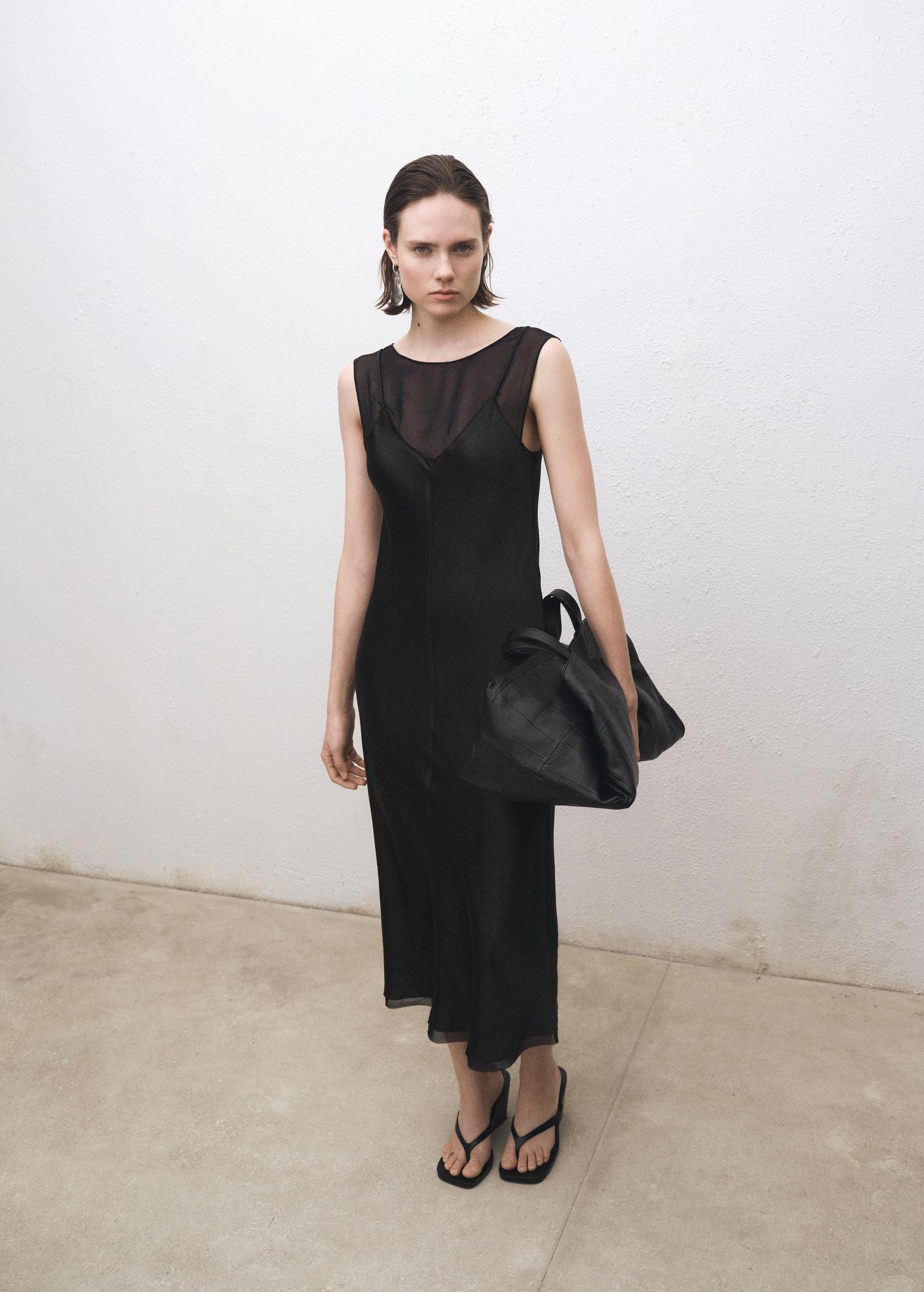Contrasting satin dress - Women | MANGO USA Product Image