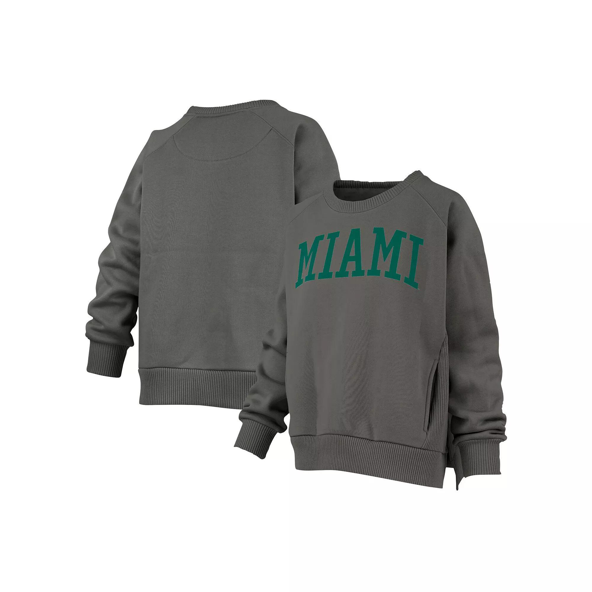 Women's Pressbox Charcoal Miami Hurricanes Pocketed Raglan Pullover Sweatshirt, Size: 2XL Product Image
