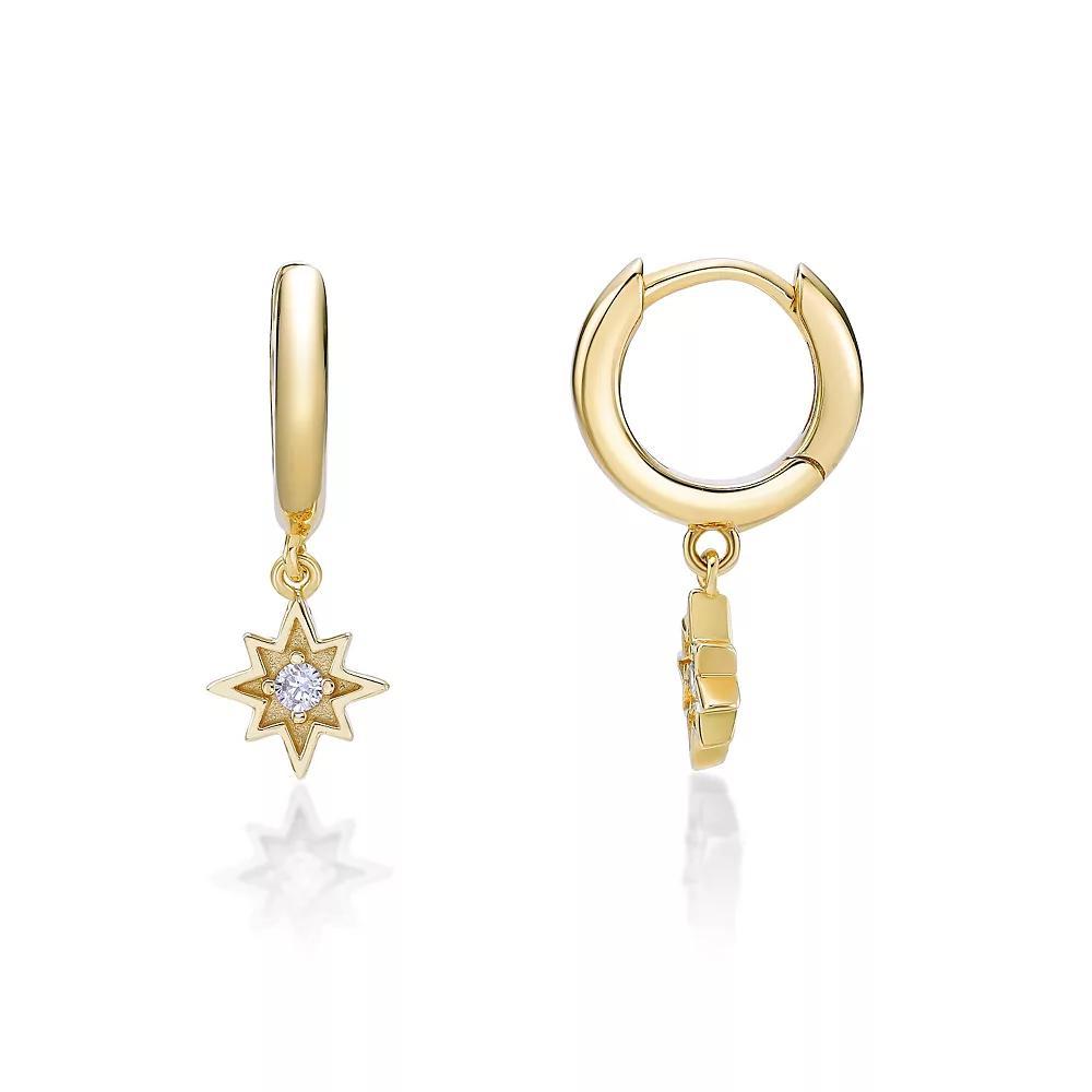 Gemminded 18k Gold Over Silver Lab-Grown Diamond Accent Hoop Drop Star Earrings, Women's, Gold Tone Product Image