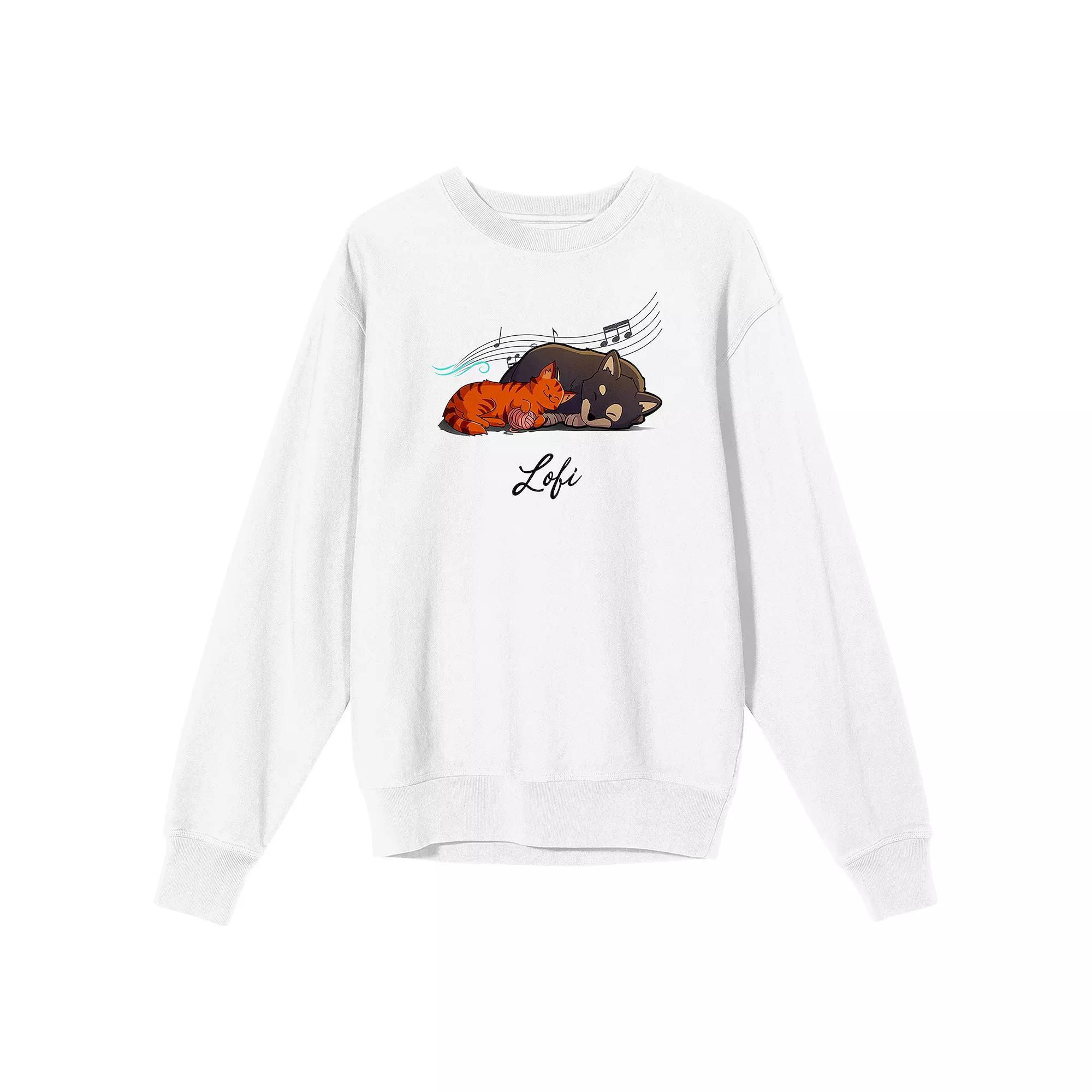 Men's LOFI Girl Dog And Cat Sweatshirt, Size: Small, White Product Image