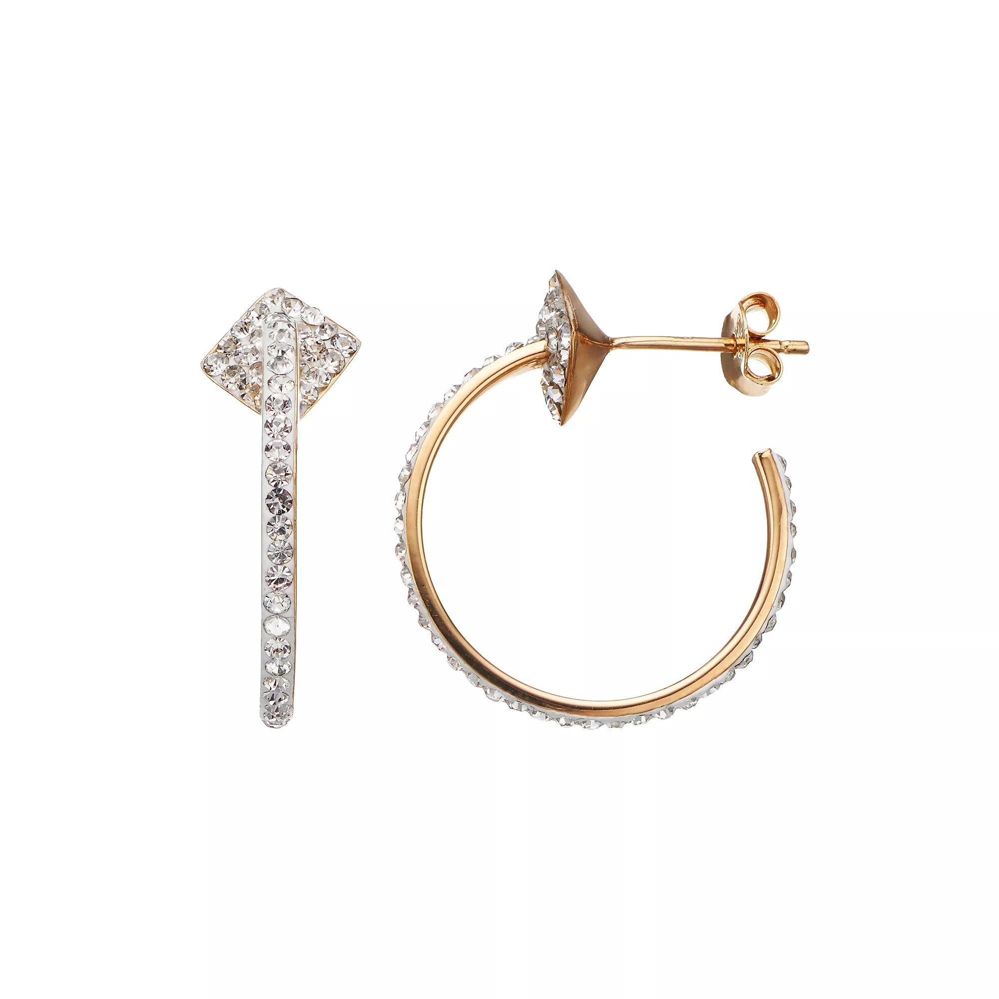 Crystal 14k Gold Over Silver Hoop Earrings, Womens, White Product Image
