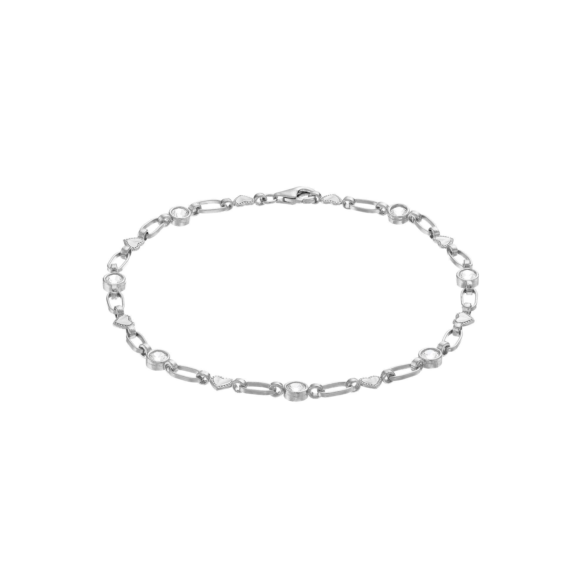 Kristen Kesho Sterling Silver Lab-Created White Sapphire Heart Link Bracelet, Women's, Size: 7.5" Product Image