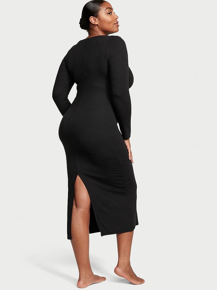 Ribbed Modal Long-Sleeve Slip Dress Product Image
