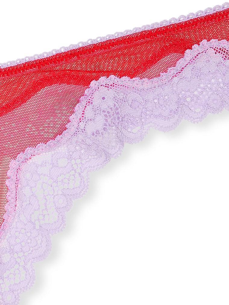 Tease Mesh Lace-Trim High-Leg Thong Panty Product Image