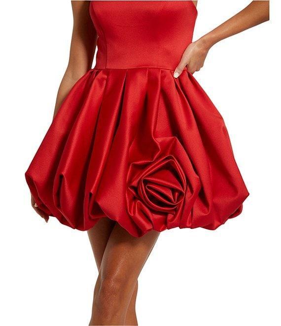 Mac Duggal Strapless Rose Bubble Hem Satin Mini Dress Product Image