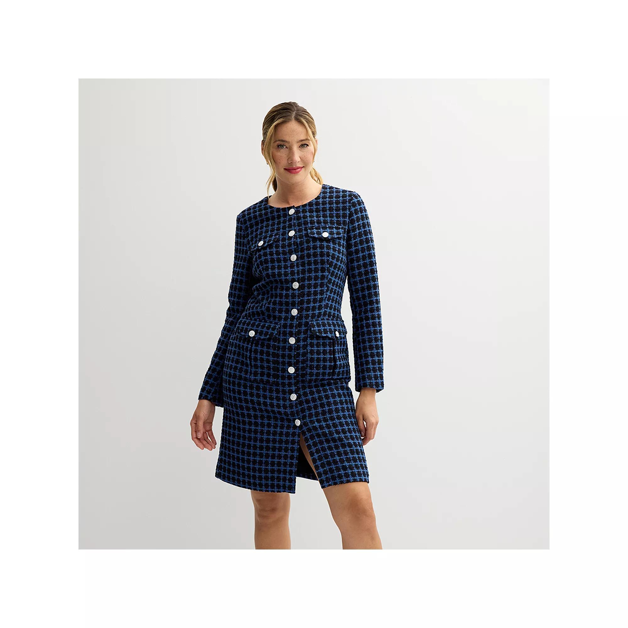 Womens Nanette Lepore Long Sleeve Button-Front Sheath Dress Blue Product Image