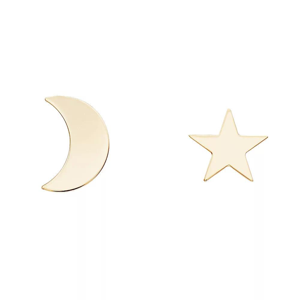 Au Naturale 14k Gold Moon & Star Mismatched Stud Earrings, Women's Product Image