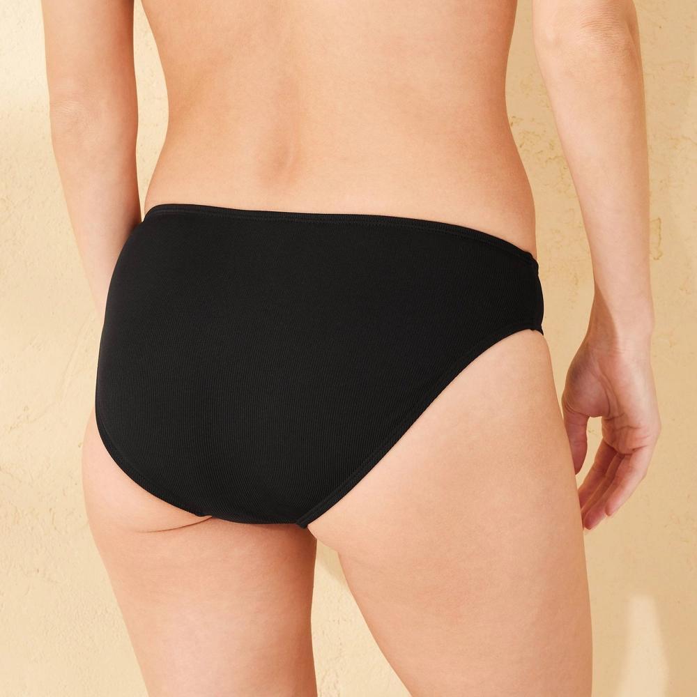 Womens Ribbed Low-Rise Medium Coverage Hipster Bikini Bottom - Shade & Shore Black S: Recycled Polyester, Spandex, Pull-On Product Image