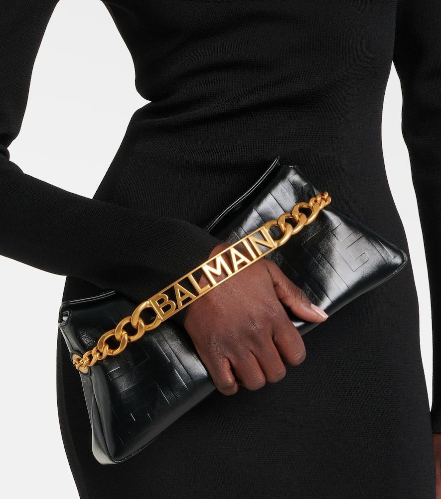 BALMAIN 1945 Pb Embossed Leather Clutch In Black Product Image