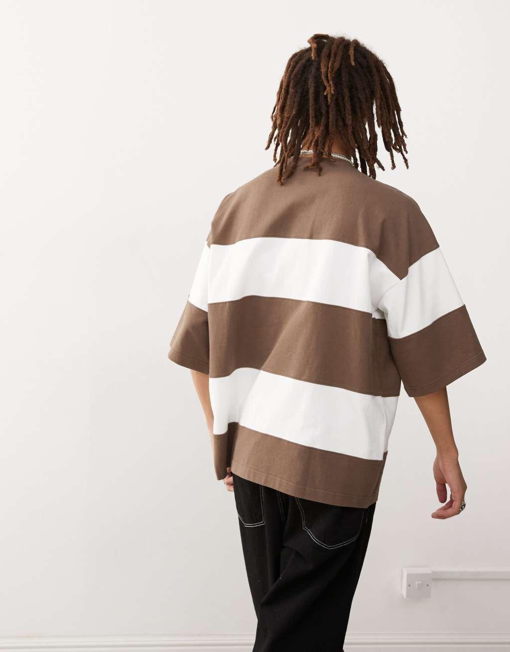 Dr Denim Curtis oversized fit t-shirt in morel brown stripe Product Image