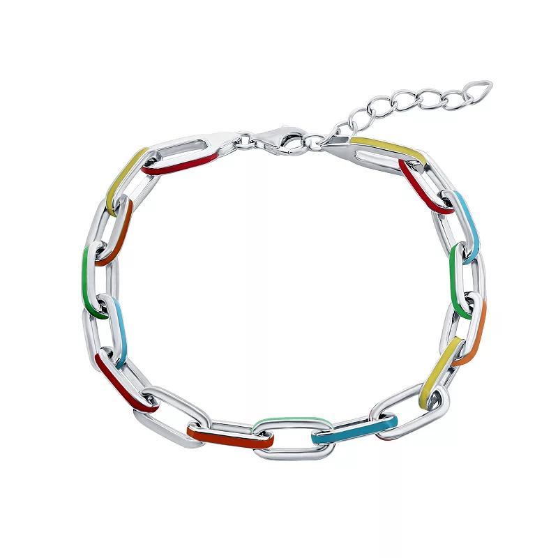 Argento Bella Stirling Silver Multi-Color Enamel Paperclip Chain Bracelet, Women's, Size: 8", Two Tone Product Image