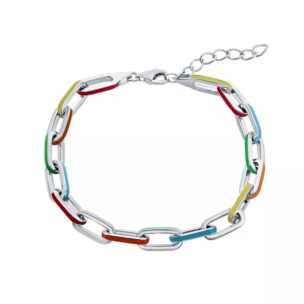 Argento Bella Stirling Silver Multi-Color Enamel Paperclip Chain Bracelet, Women's, Size: 8", Two Tone Product Image