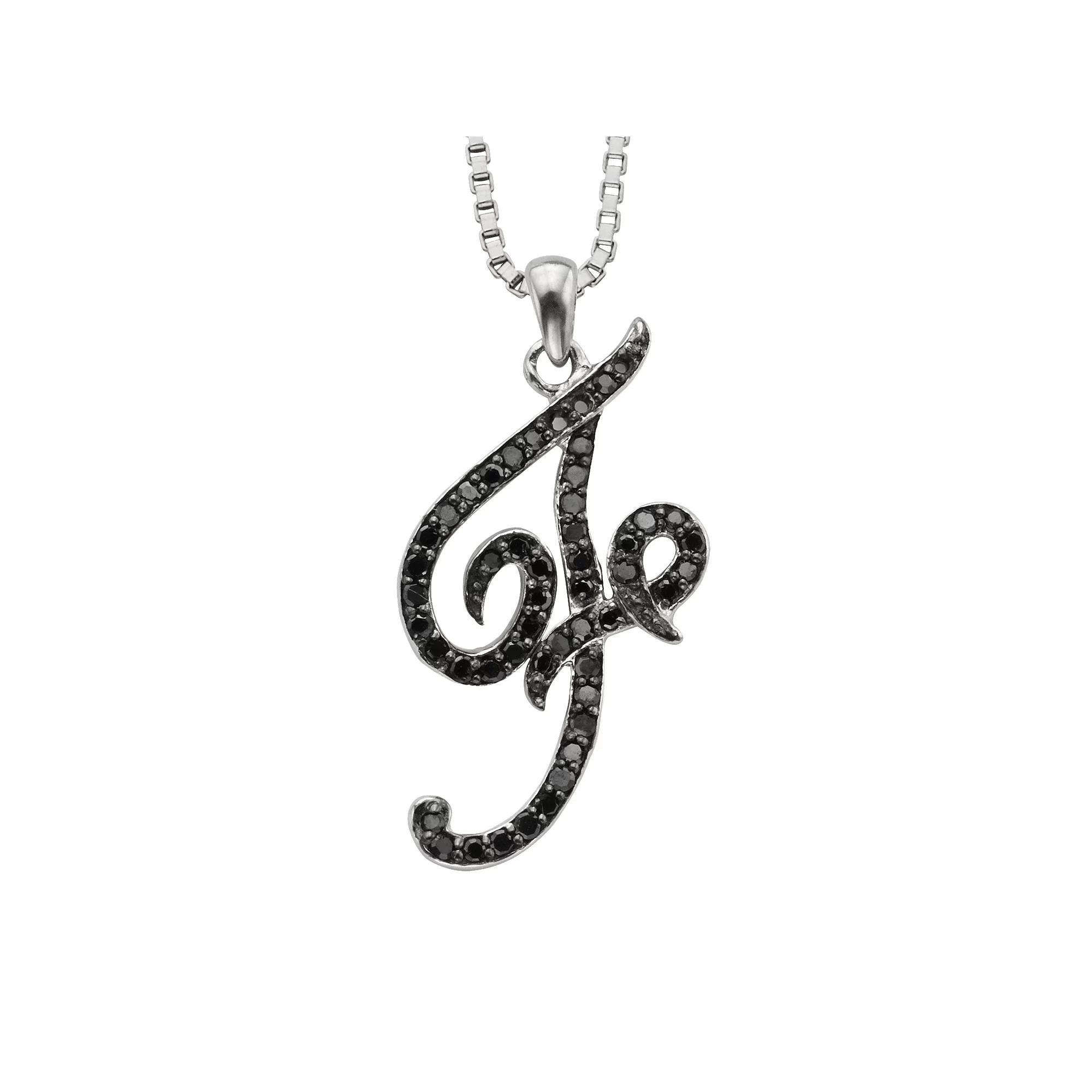 Jewelexcess Sterling Silver 1/4-ct. T.W. Black Diamond Initial Pendant, Women's, Size: 18", Q Product Image