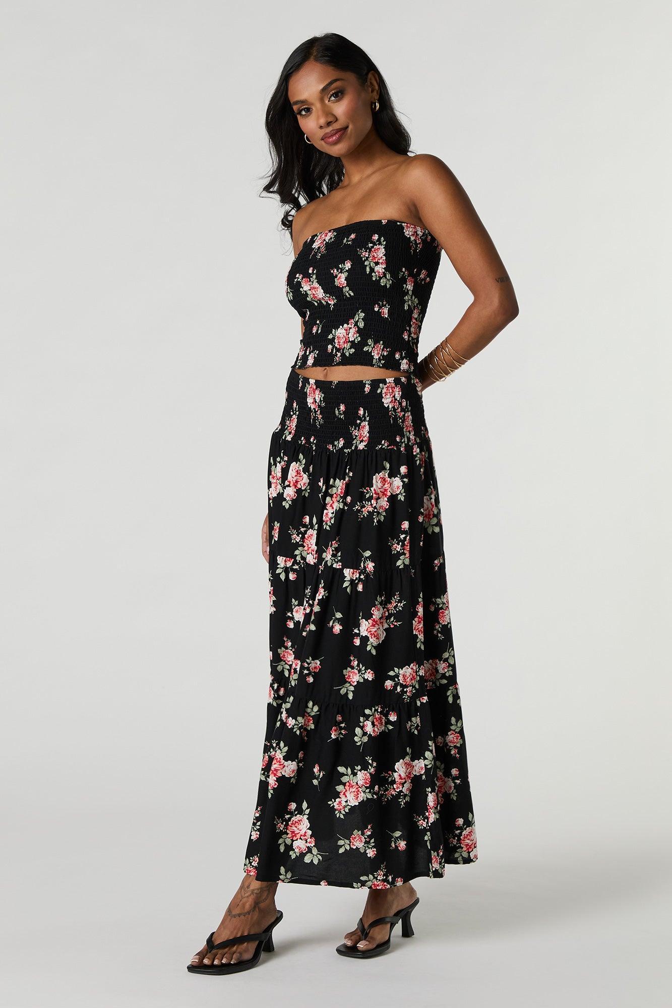 Floral Smocked Maxi Skirt Female Product Image