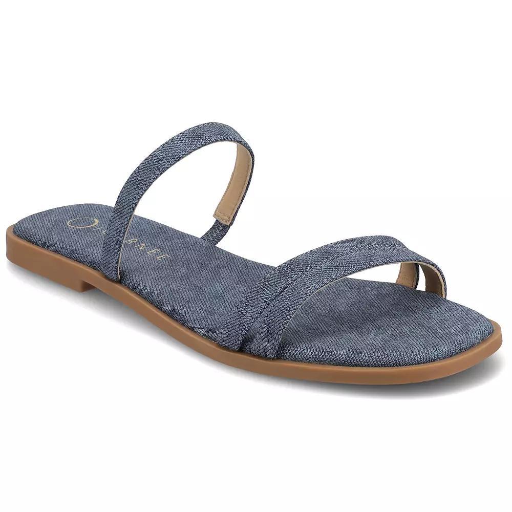 Journee Women's Multi Strap Slide On Flat Sandals, Size: 12, Blue Product Image