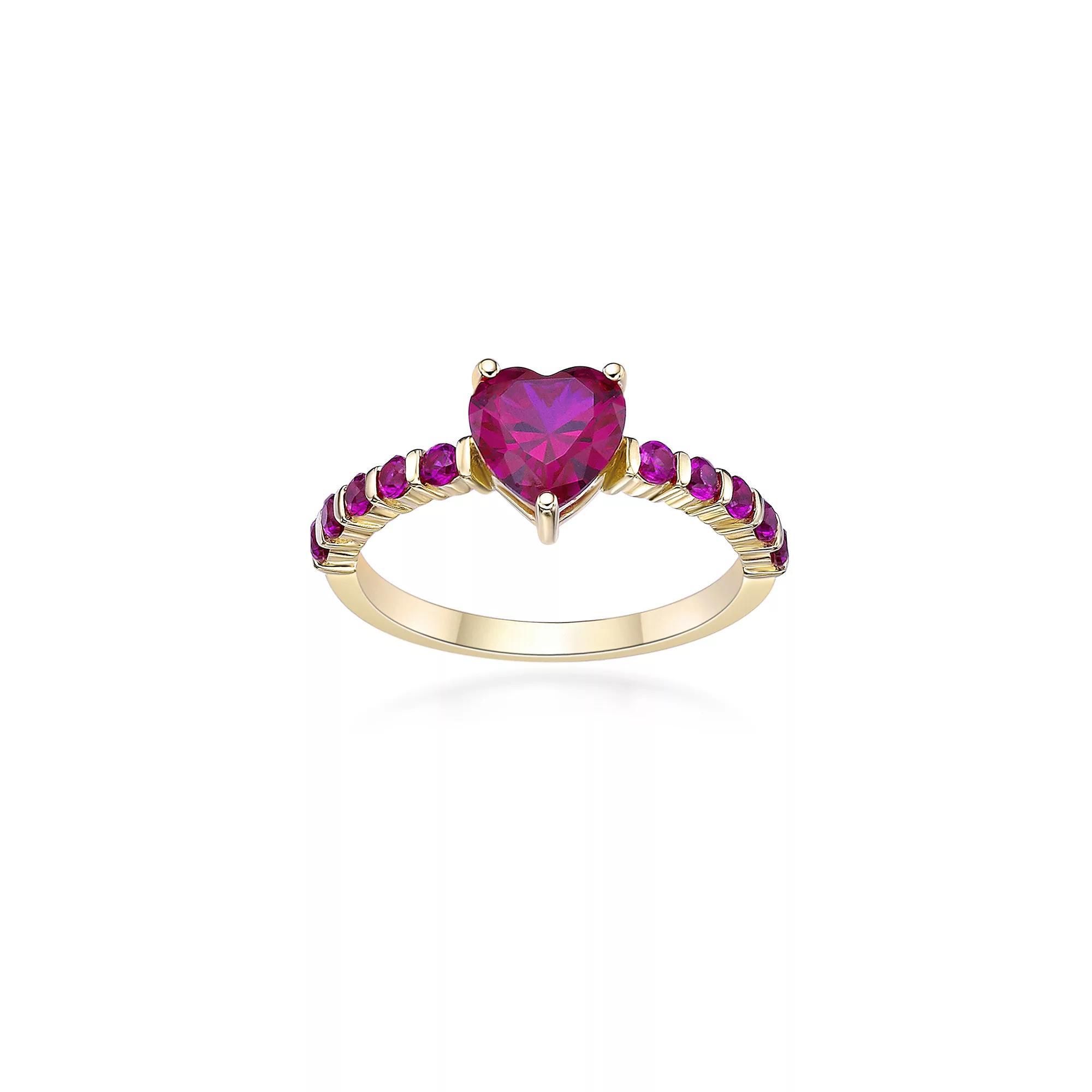 Gemminded 18k Gold Over Silver Lab-Created Ruby Heart Ring, Women's, Size: 6, Gold Tone Product Image