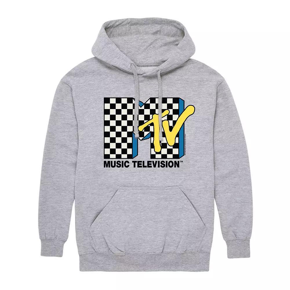 Mens MTV Classic Logo Checkered Hoodie Athletic Grey Product Image
