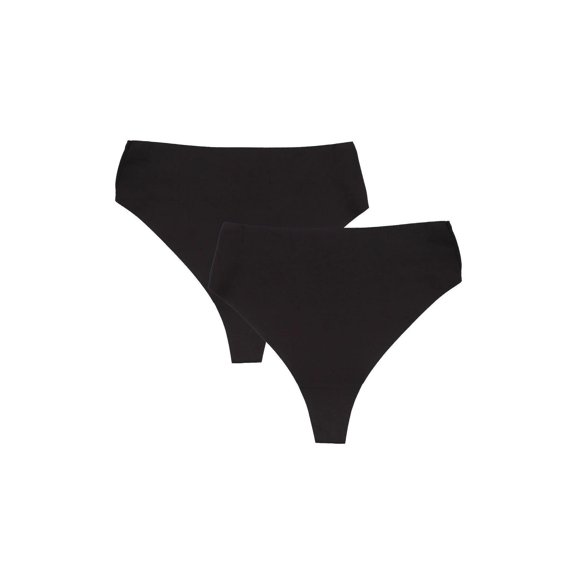 Naomi & Nicole® Shapewear Light Shaping 2-Pack Thong 7538P, Women's, Size: XL, Warm Beige Black Product Image