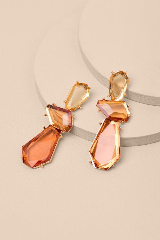 Rhoswyn Tan Rhinestone Drop Earrings Product Image