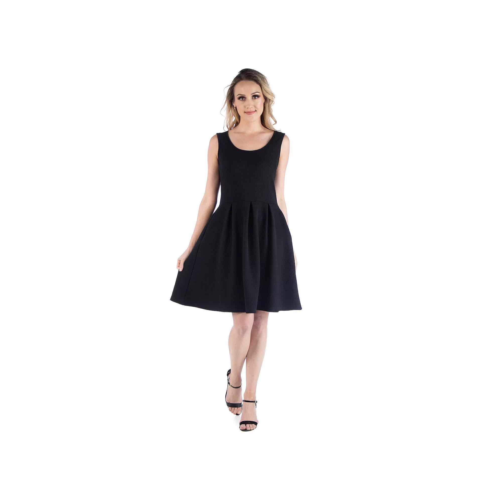 Women's 24seven Comfort Apparel Scoopneck Sleeveless Pleated Skater Dress with Pockets, Size: XL, Black Product Image